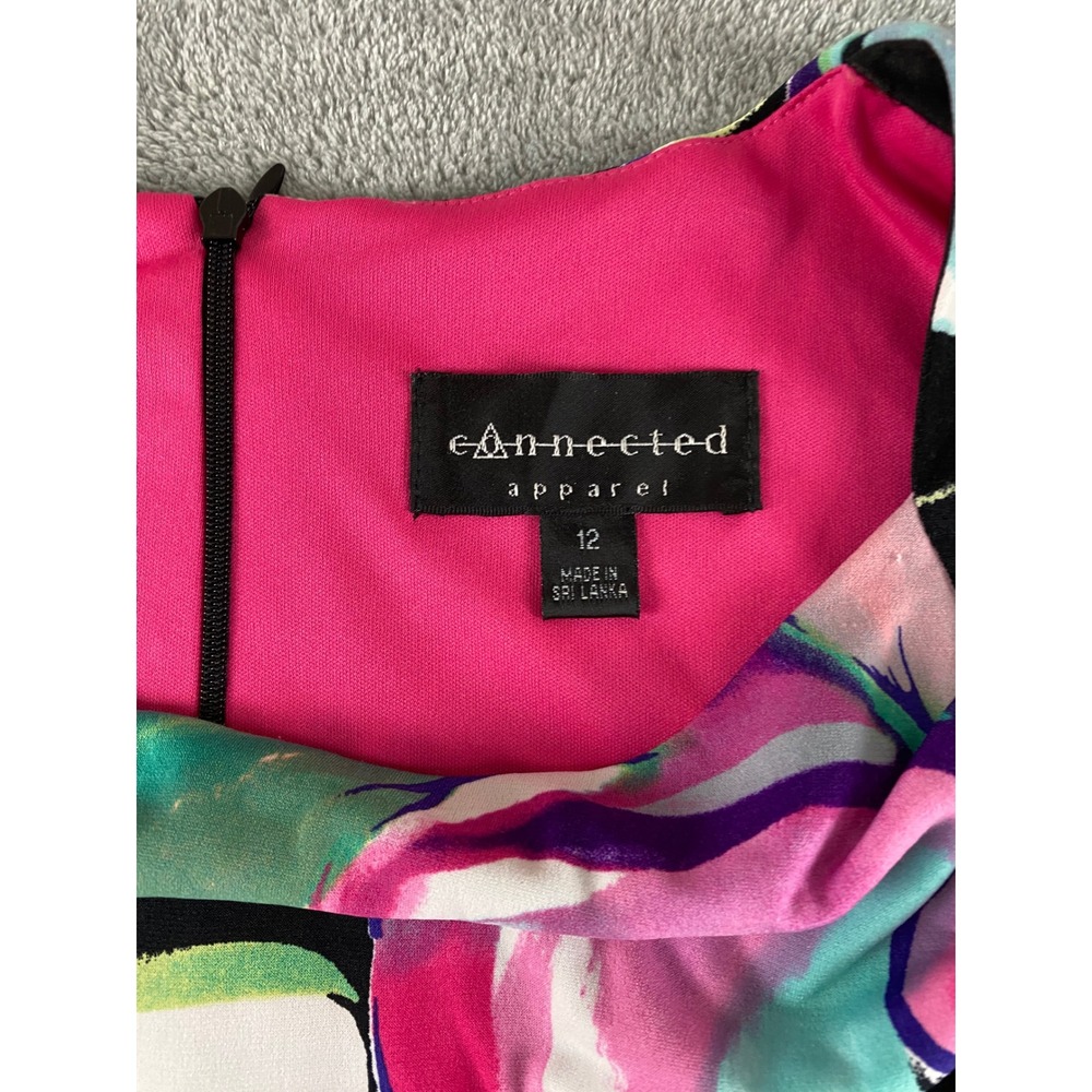Connected Apparel Floral Ruched Sheath Dress Purple Pink Green Womens 12 Cap Slv - Picture 3 of 13